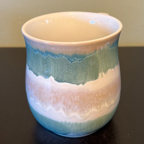 Jumbo Glossy Drip Glaze Ceramic Mug in Hues of Blue, Gray, Mauve Pink & White - Picture 6 of 10